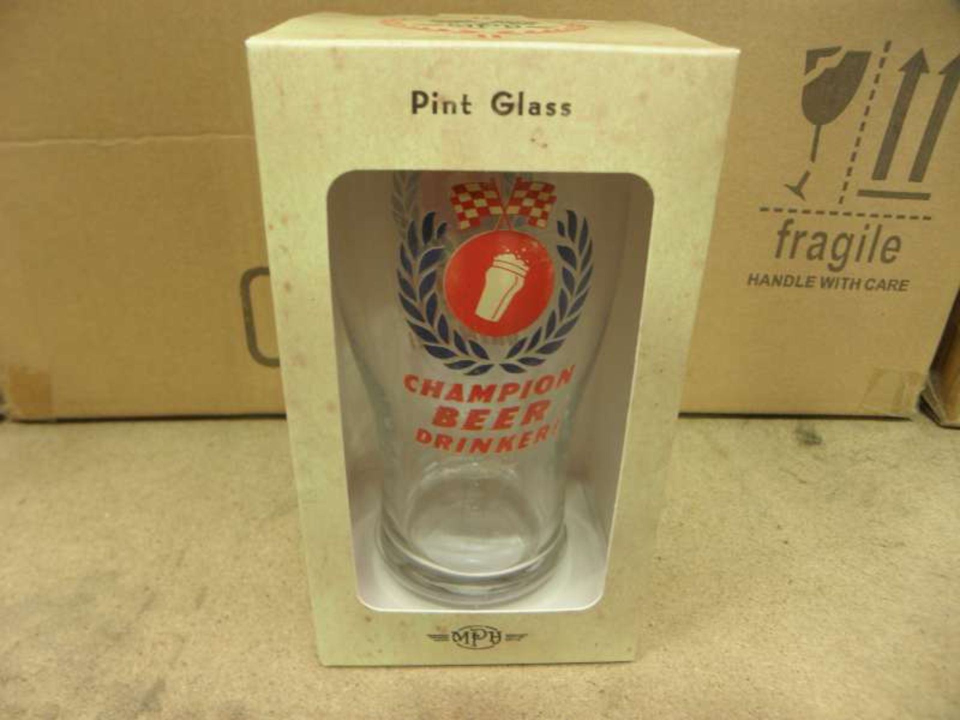 60 X CHAMPION BEER DRINKER PINT GLASSES IN 5 BOXES
