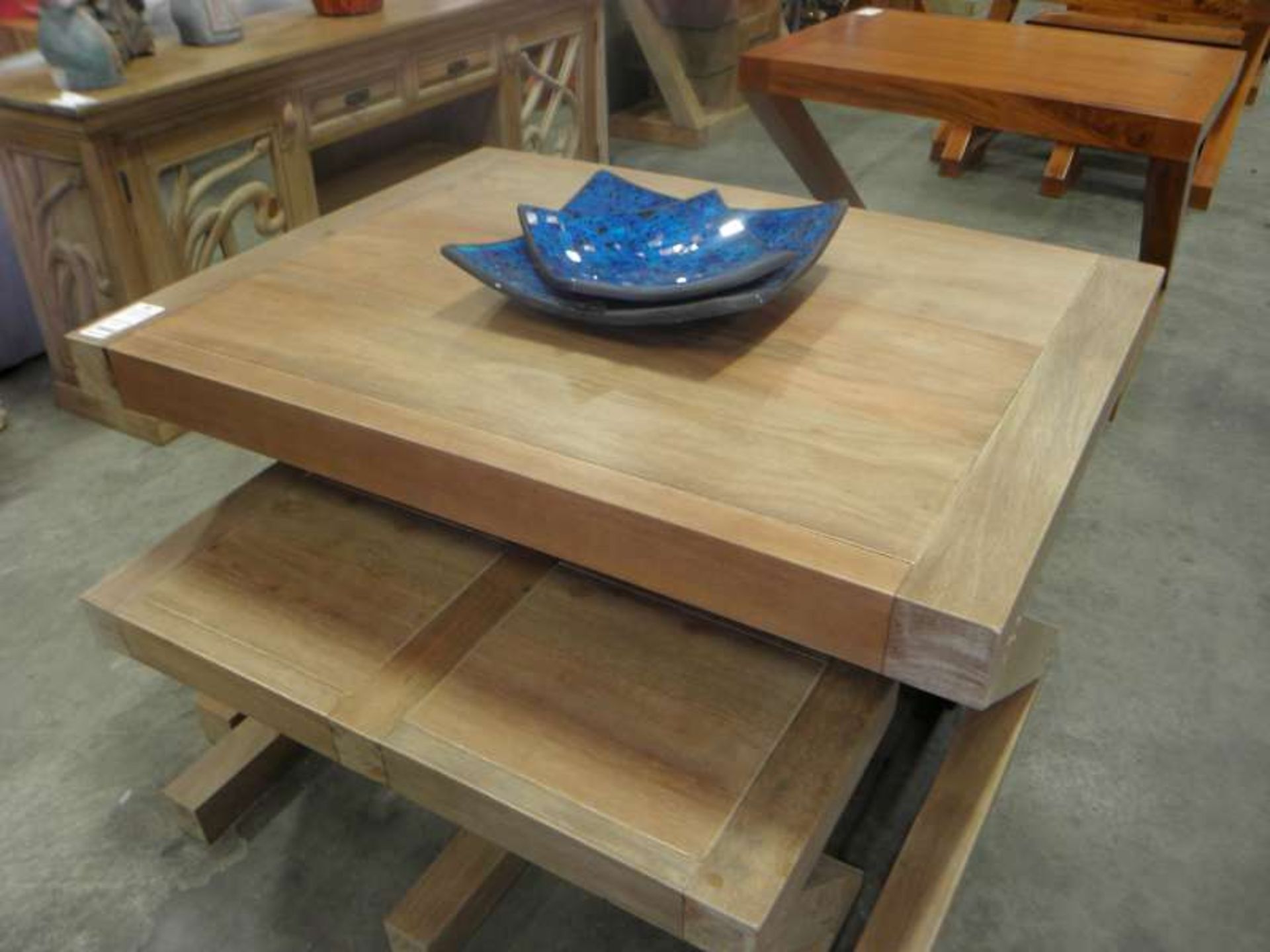 NATURAL SOLID WOOD Z LEGGED TABLE WITH 2 X Z LEGGED BENCHES RRP £995