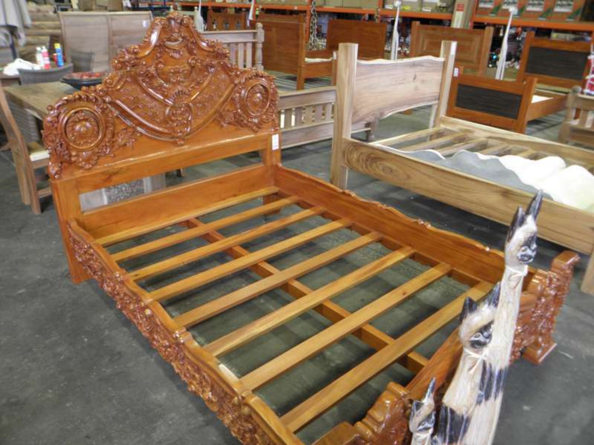 SOLID WOOD MAHOGANY DOUBLE BED WITH FLORAL DETAIL