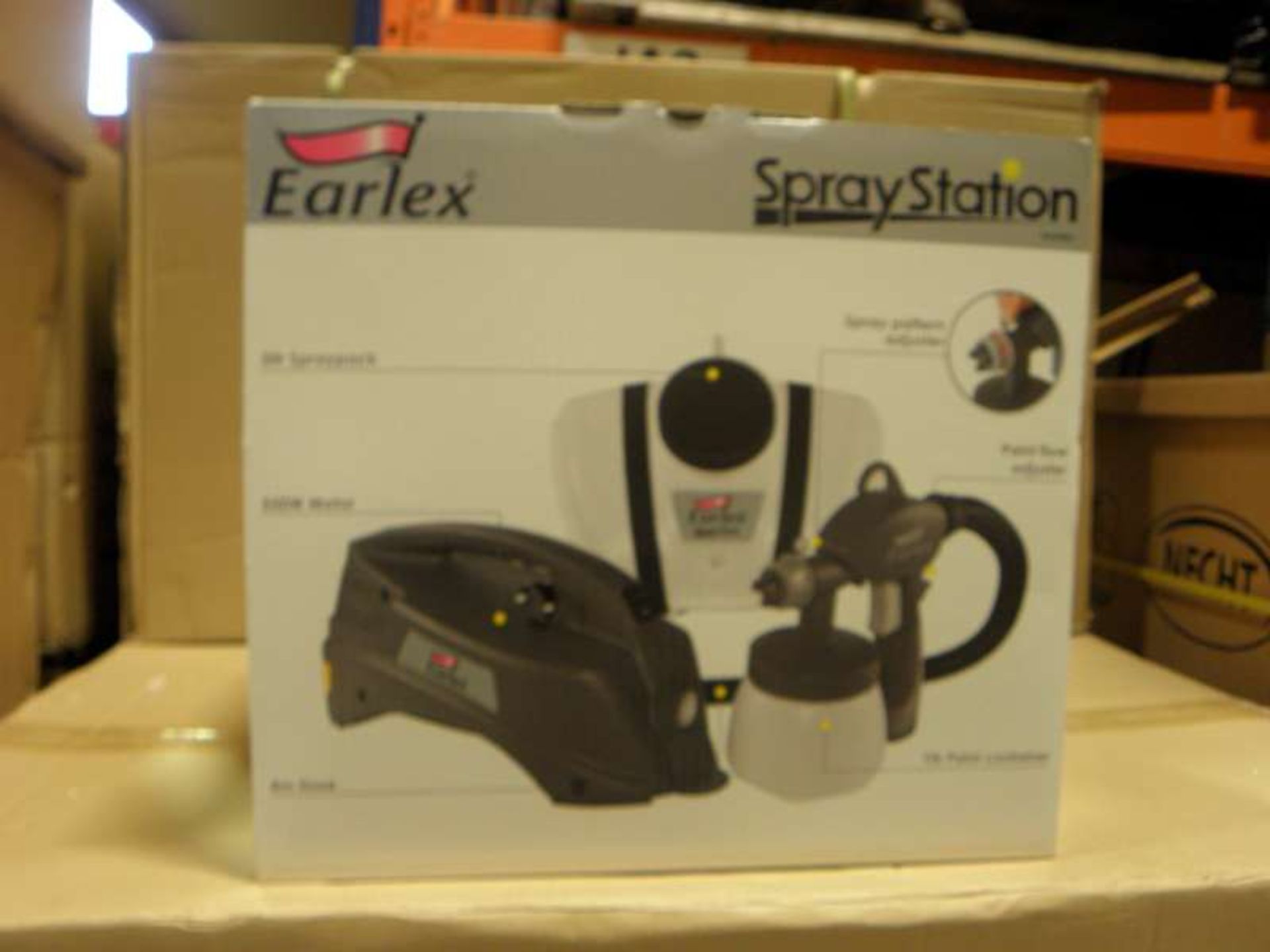 2 X BRAND NEW BOXED EARLEX SPRAY STATIONS WITH 550 WATT MOTOR, 1 LITRE POT, 4 METER HOSE, 5 LITRE