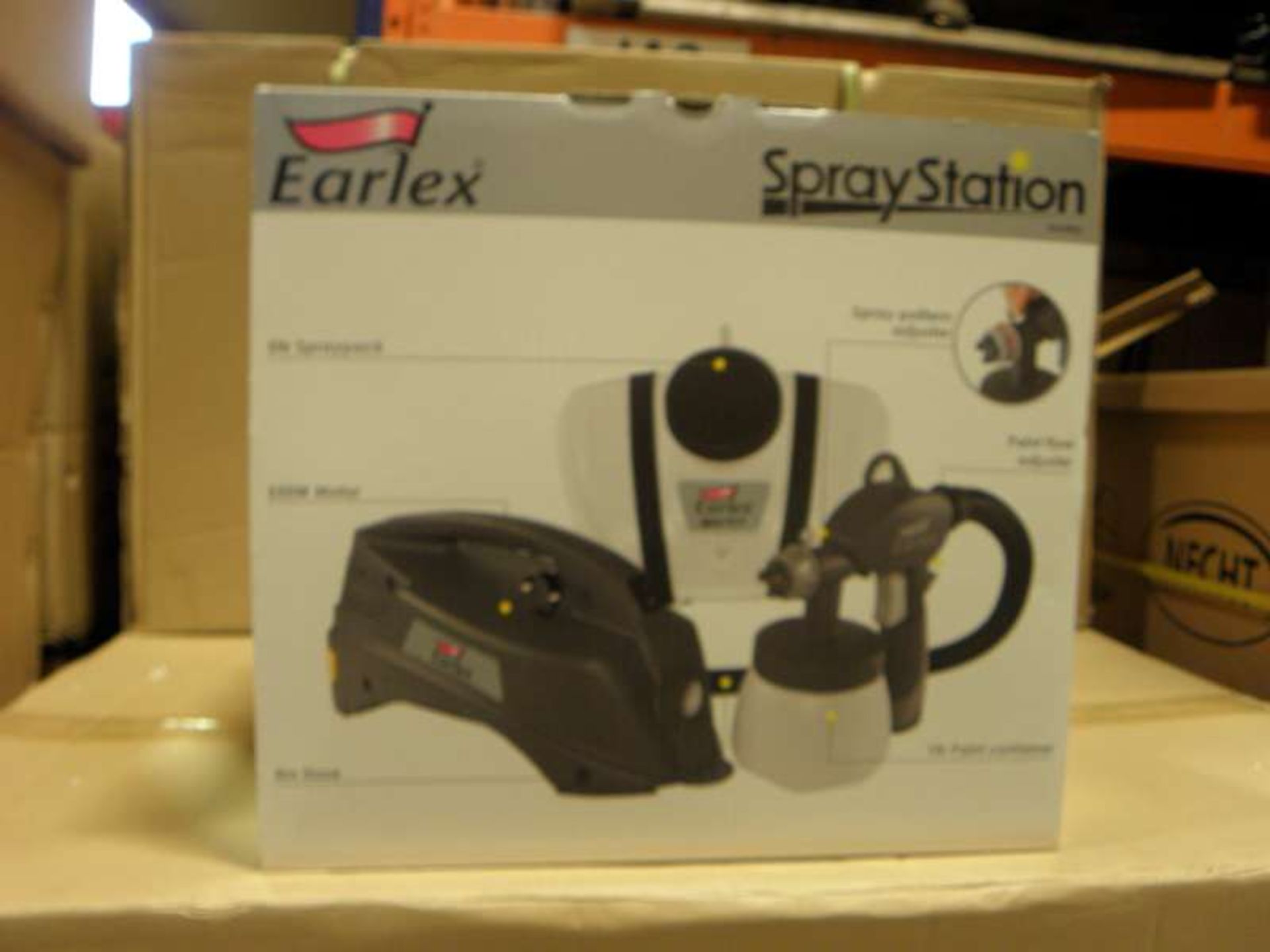 2 X BRAND NEW BOXED EARLEX SPRAY STATIONS WITH 550 WATT MOTOR, 1 LITRE POT, 4 METER HOSE, 5 LITRE