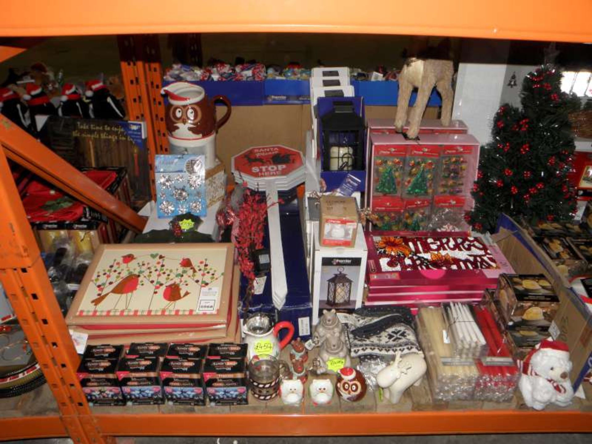 PREMIER CHRISTMAS LOT CONTAINING CANDLES, TIME LIGHTS, SANTA STOP HERE SIGN, LANTERNS, ORNAMENTS,