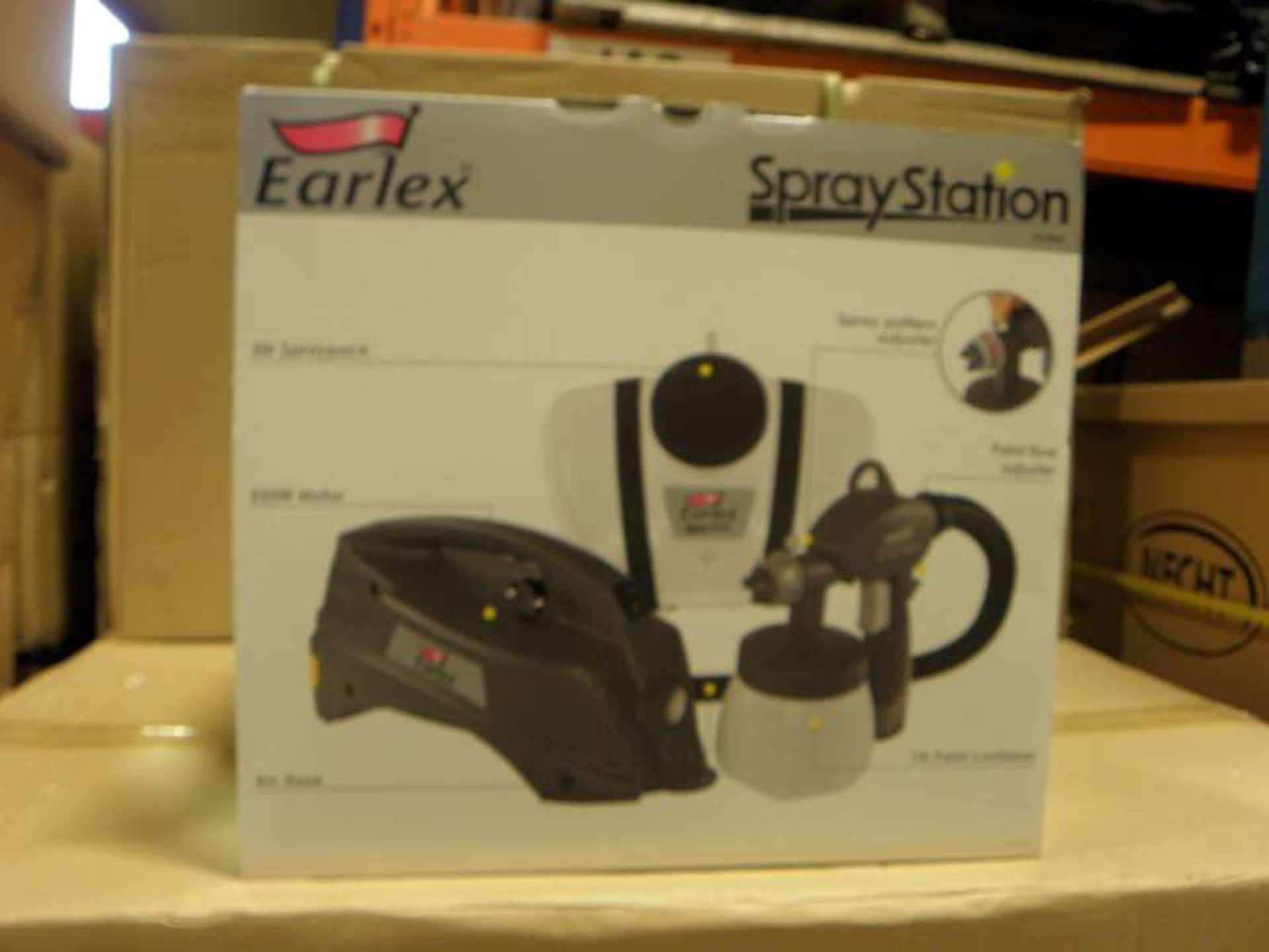 2 X BRAND NEW BOXED EARLEX SPRAY STATIONS WITH 550 WATT MOTOR, 1 LITRE POT, 4 METER HOSE, 5 LITRE