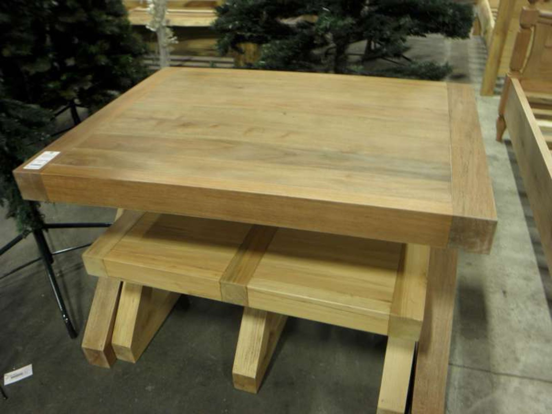 NATURAL SOLID WOOD Z LEGGED TABLE WITH ONE Z LEGGED BENCH