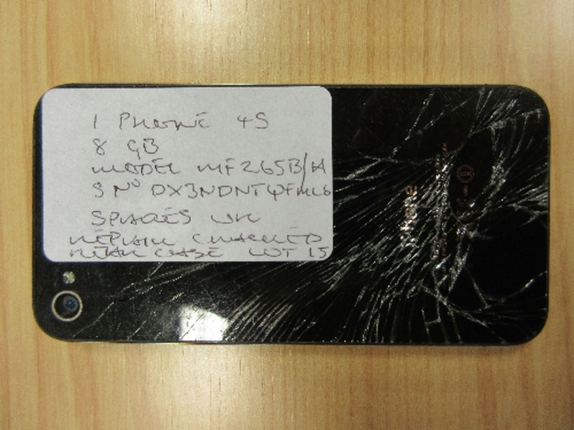 iPhone 4S, 8GB, Serial No. DX3NDNTQFML6, Model MF265B/A, locked to an account, for spares or repair, - Image 2 of 2