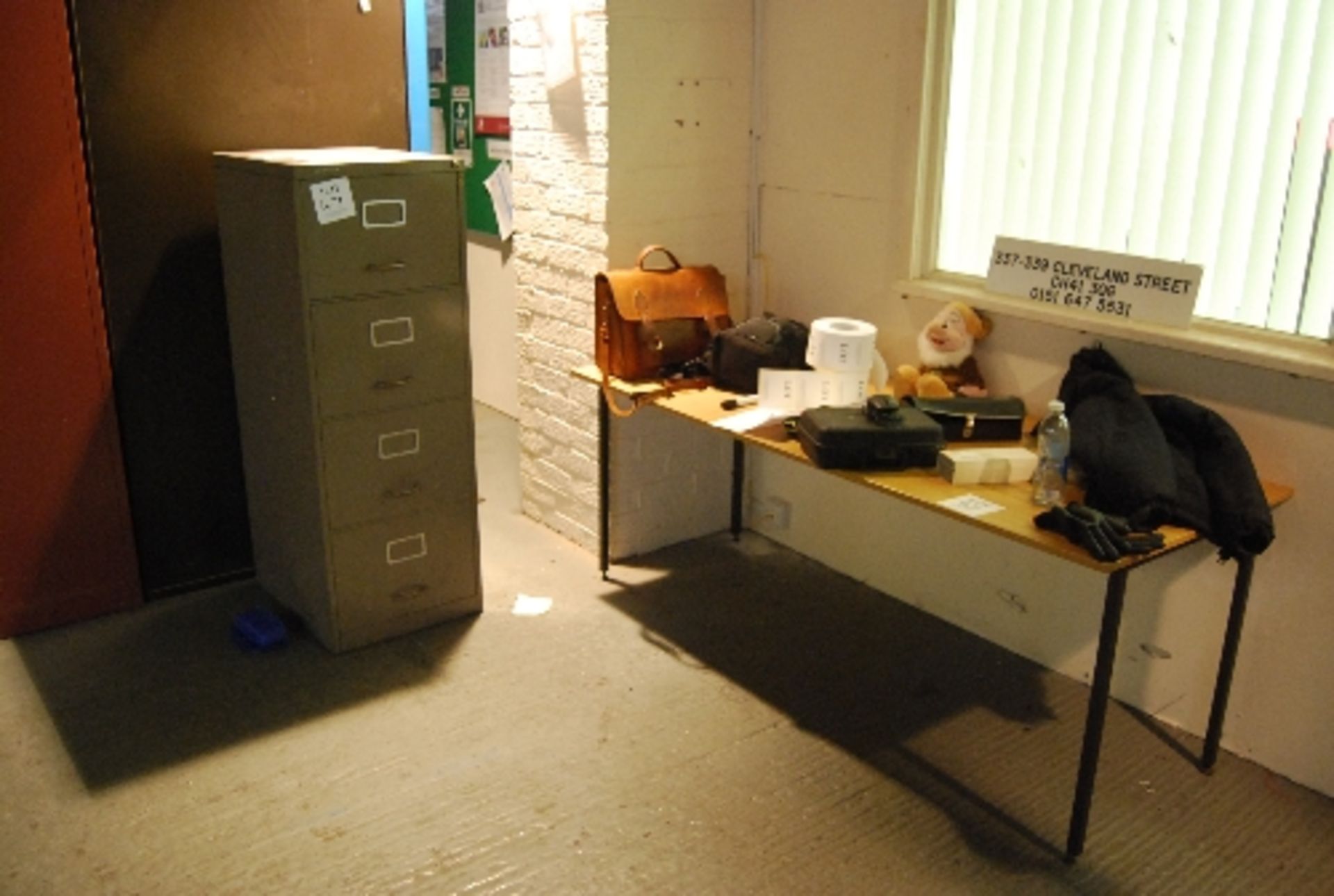 Table and four drawer filing cabinet