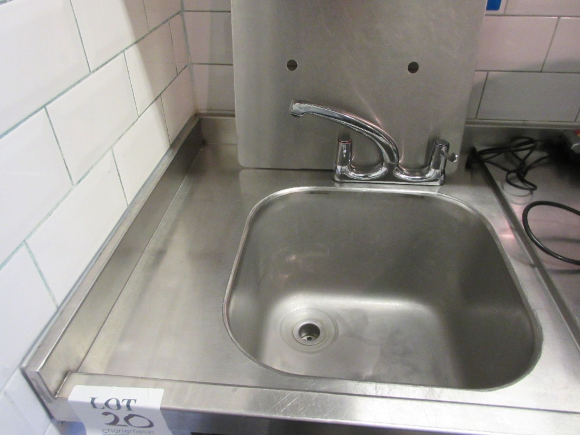 Stainless steel single bowl basin incorporating mixer tap, worktop 227cm x 66cm approx, with shelf - Image 4 of 4