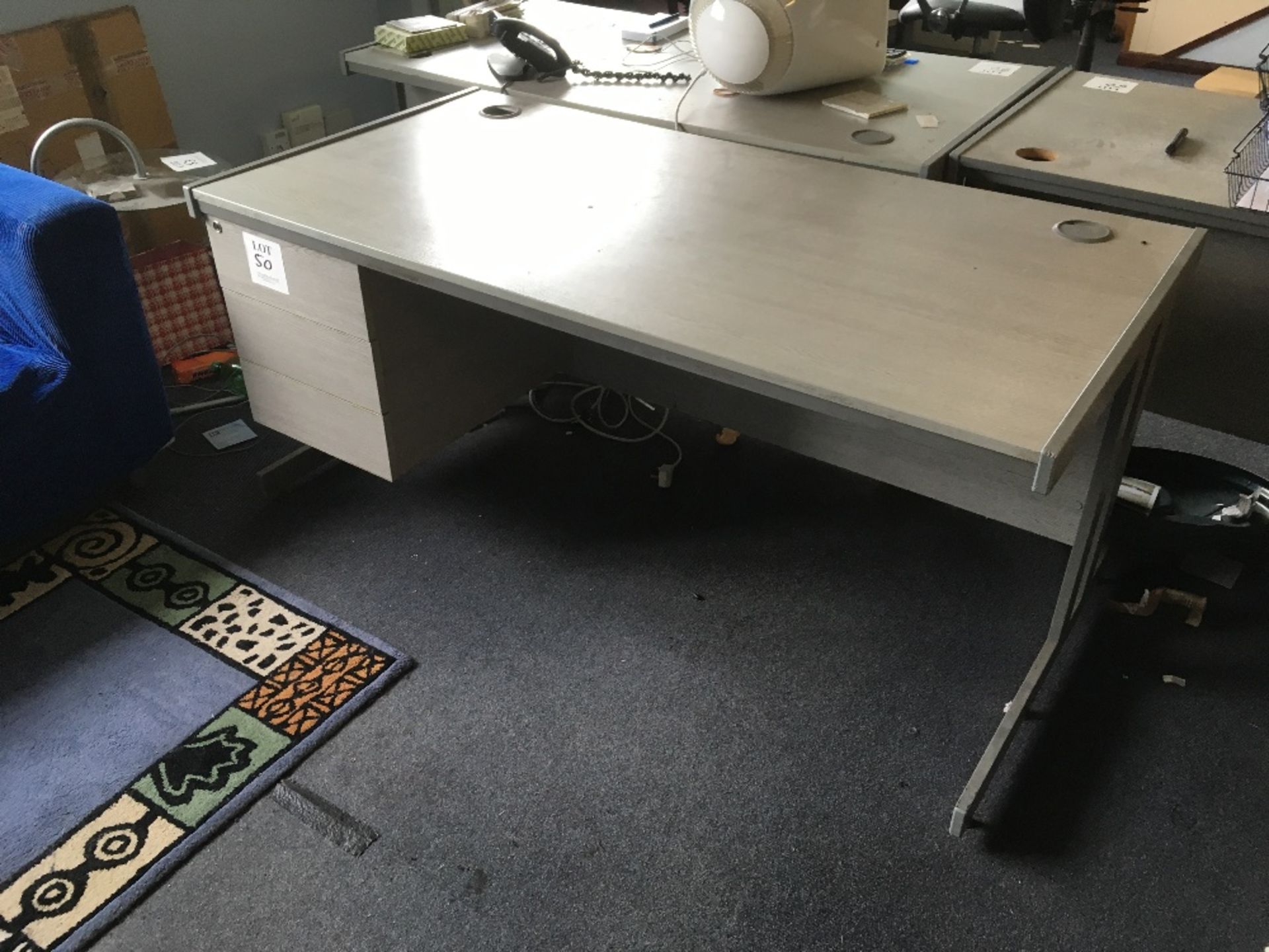 2 - 3 drawer standard desks (colour grey). 1 - Cantilever printer stand