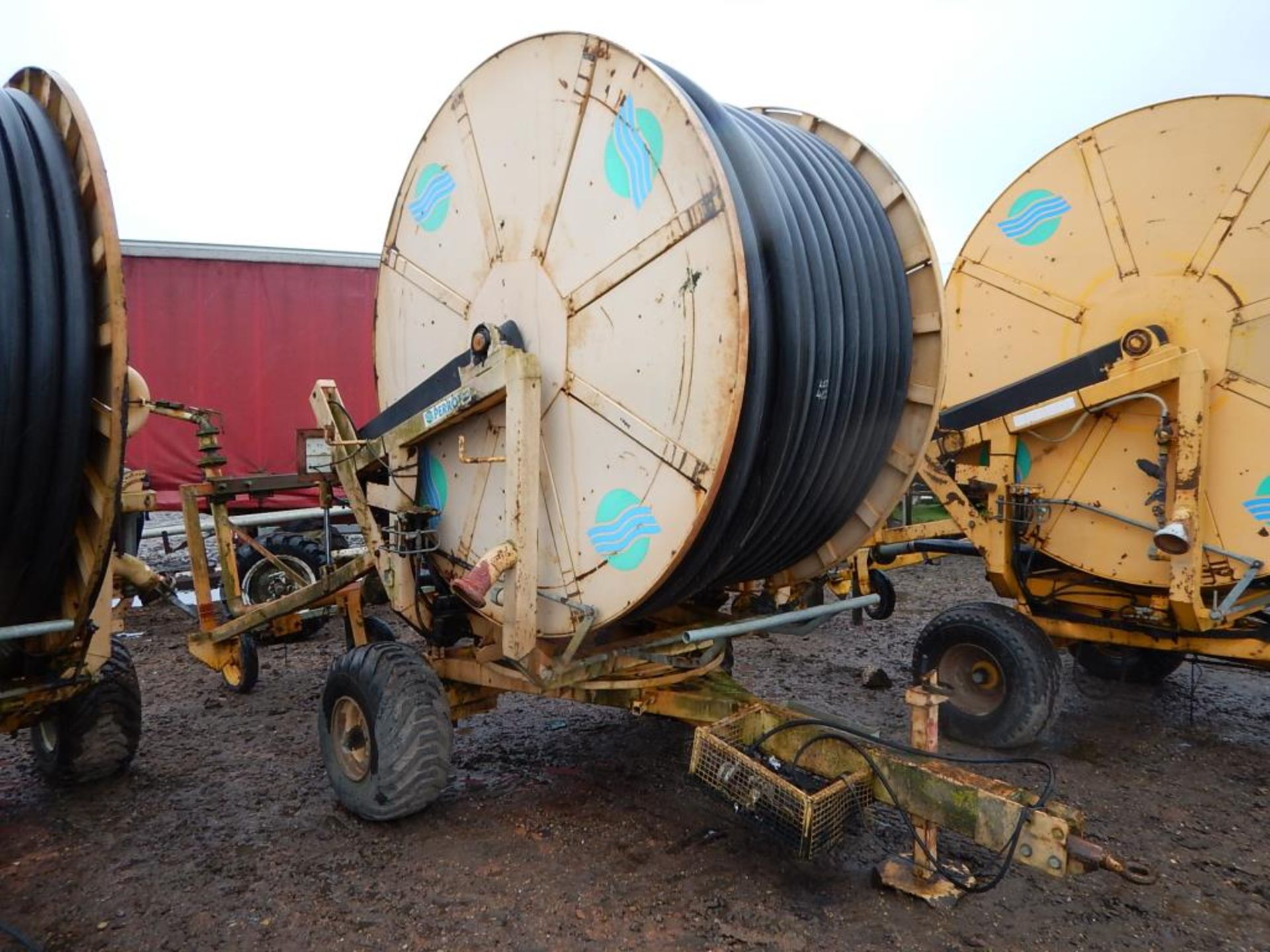 1996 Perrot TRV 100/400 single axle irrigation reel with rain gun Serial No: 646