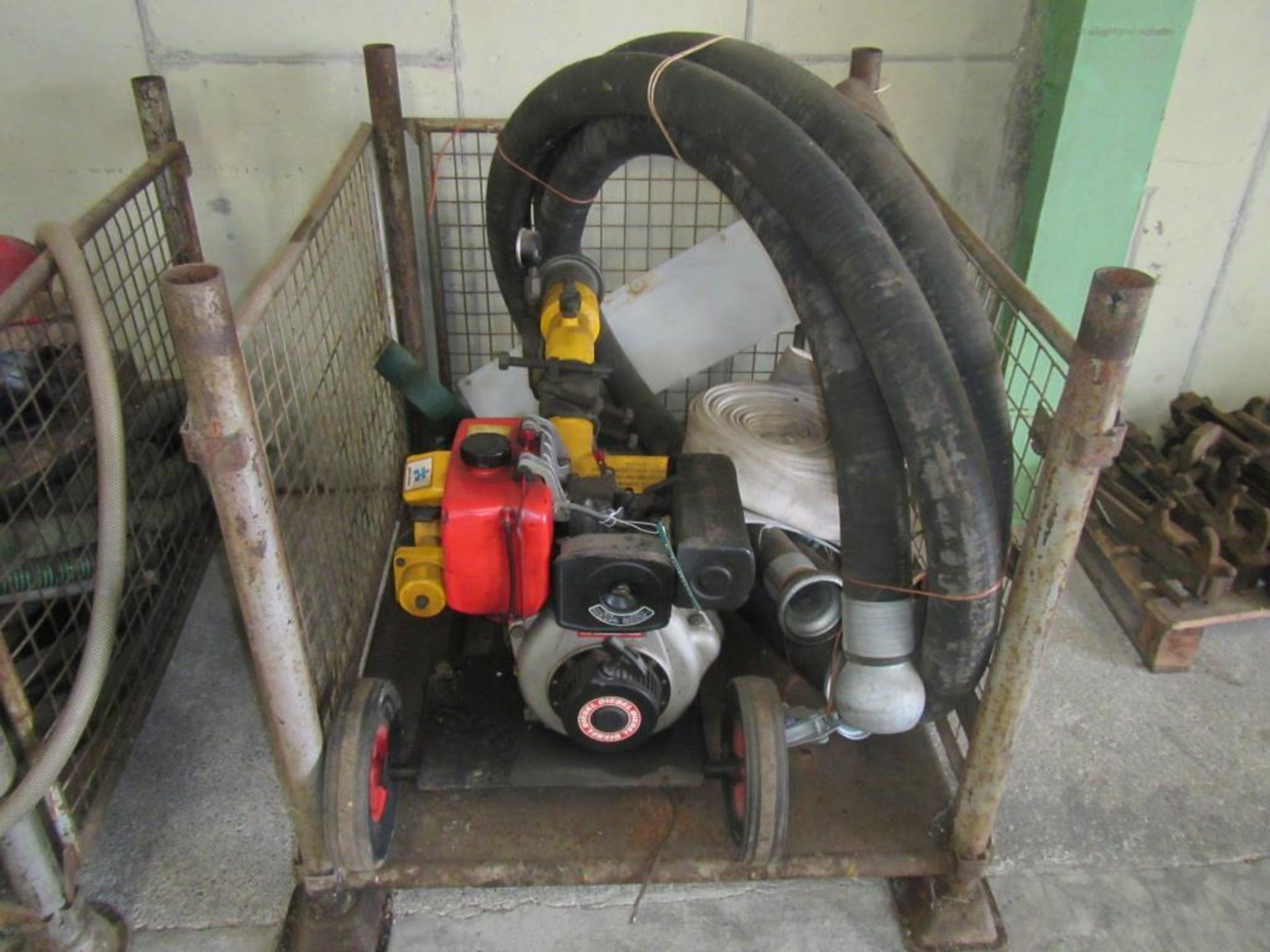 Selwood water pump & pipes fitted with single cylinder Yanmar engine in metal stillage