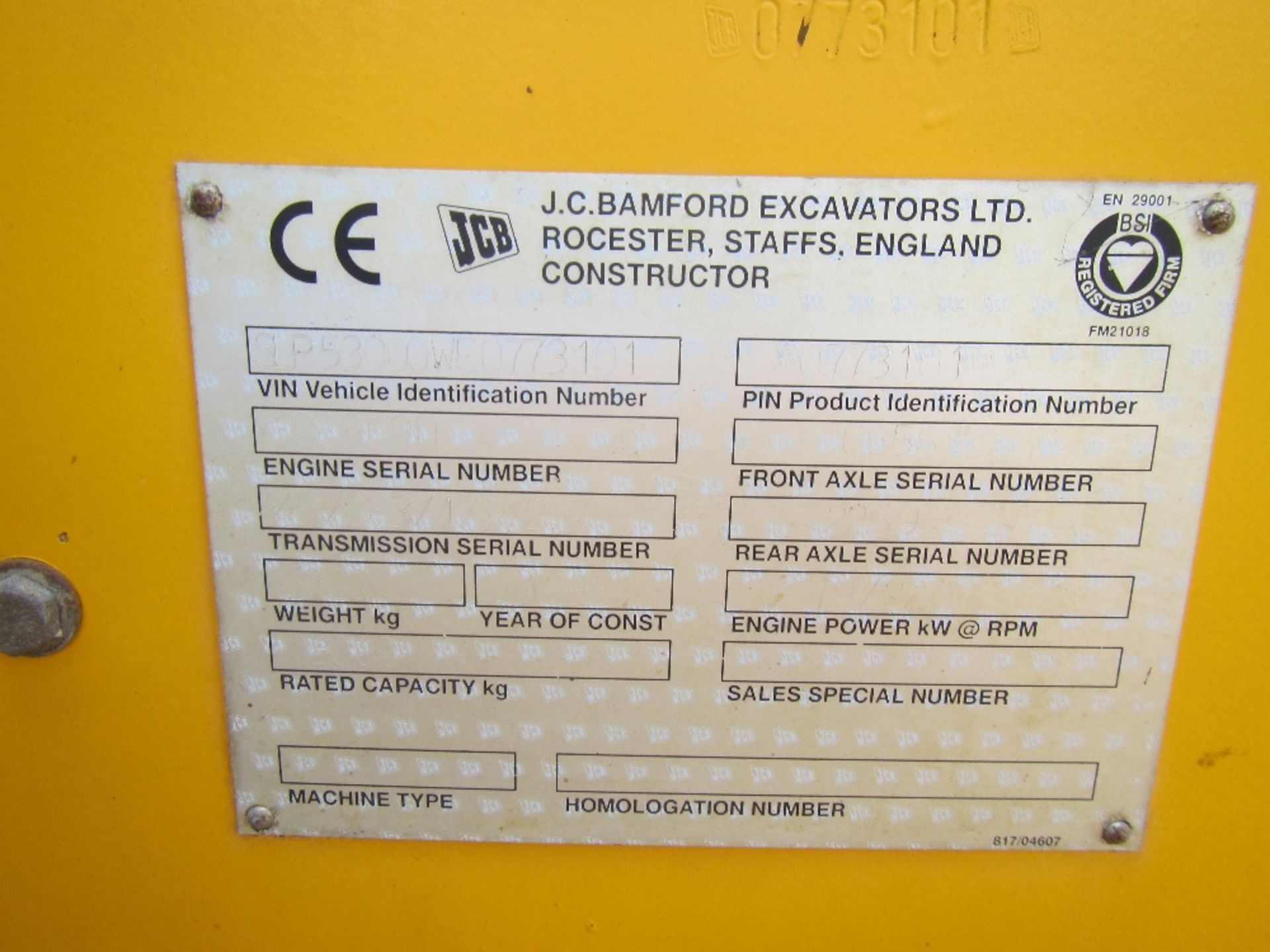 1998 530-70 Loadall TELESCOPIC LOADER Reg. No. S701 KPX Serial No. SLP53000WE0773101 - Image 9 of 9