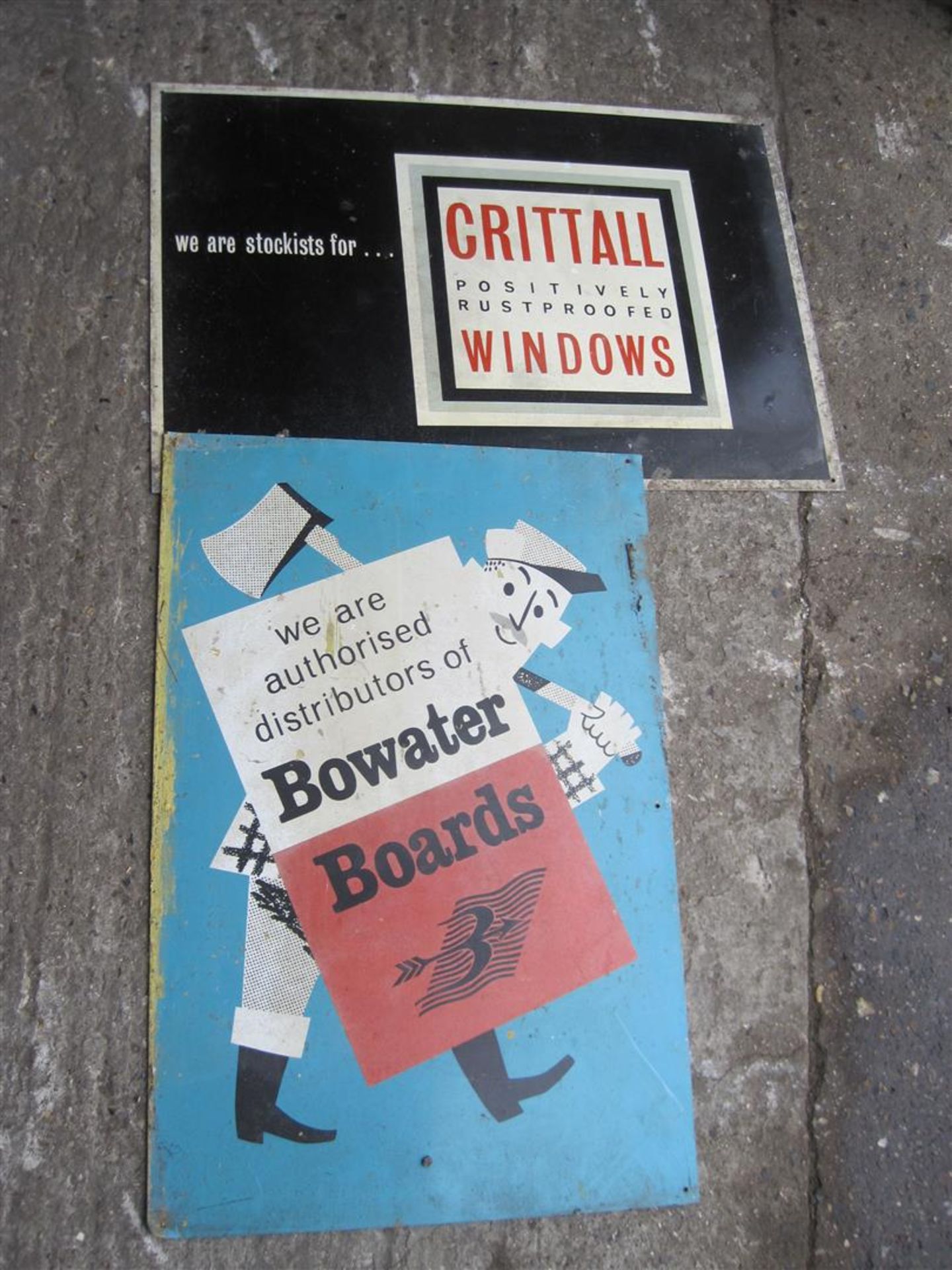 2no. tin signs - Crittall Windows and Bowater Boards (30'x20')