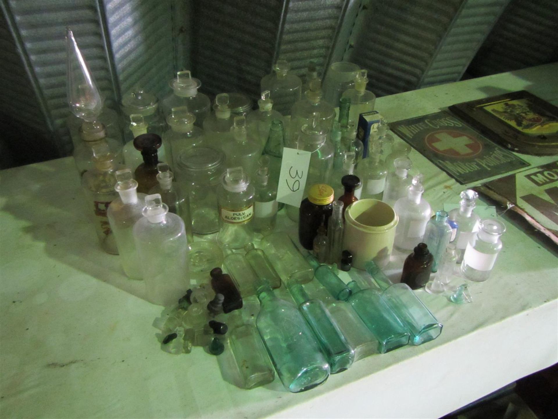 Qty glass bottles, chemists display bottles etc