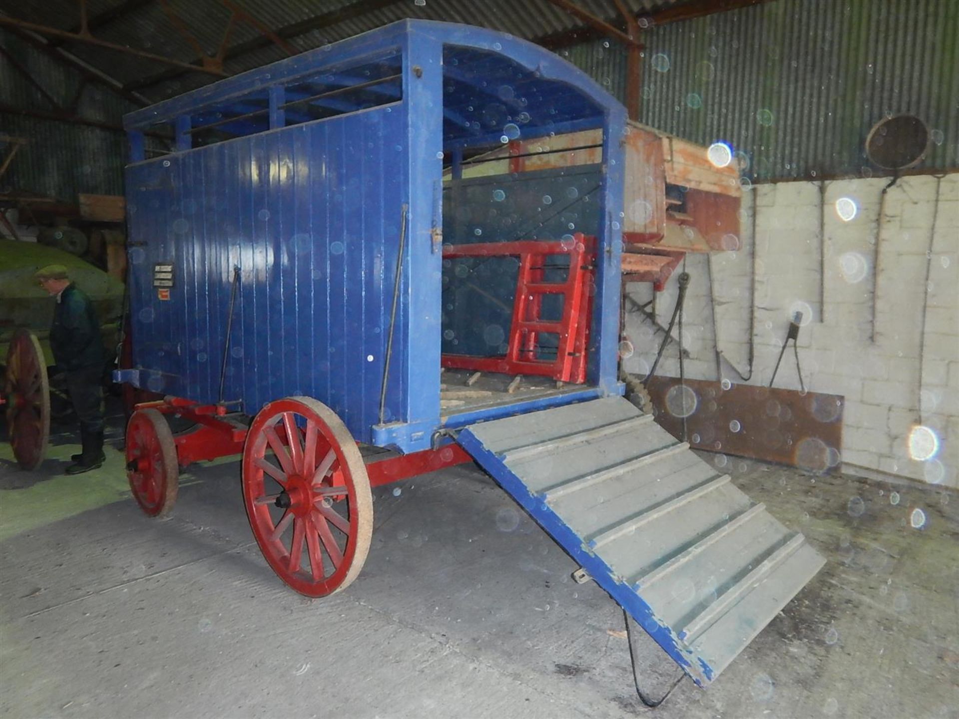 Cornish & Lloyds horse drawn 4wheel wooden livestock transporter on wooden wheels, with side & - Image 3 of 5