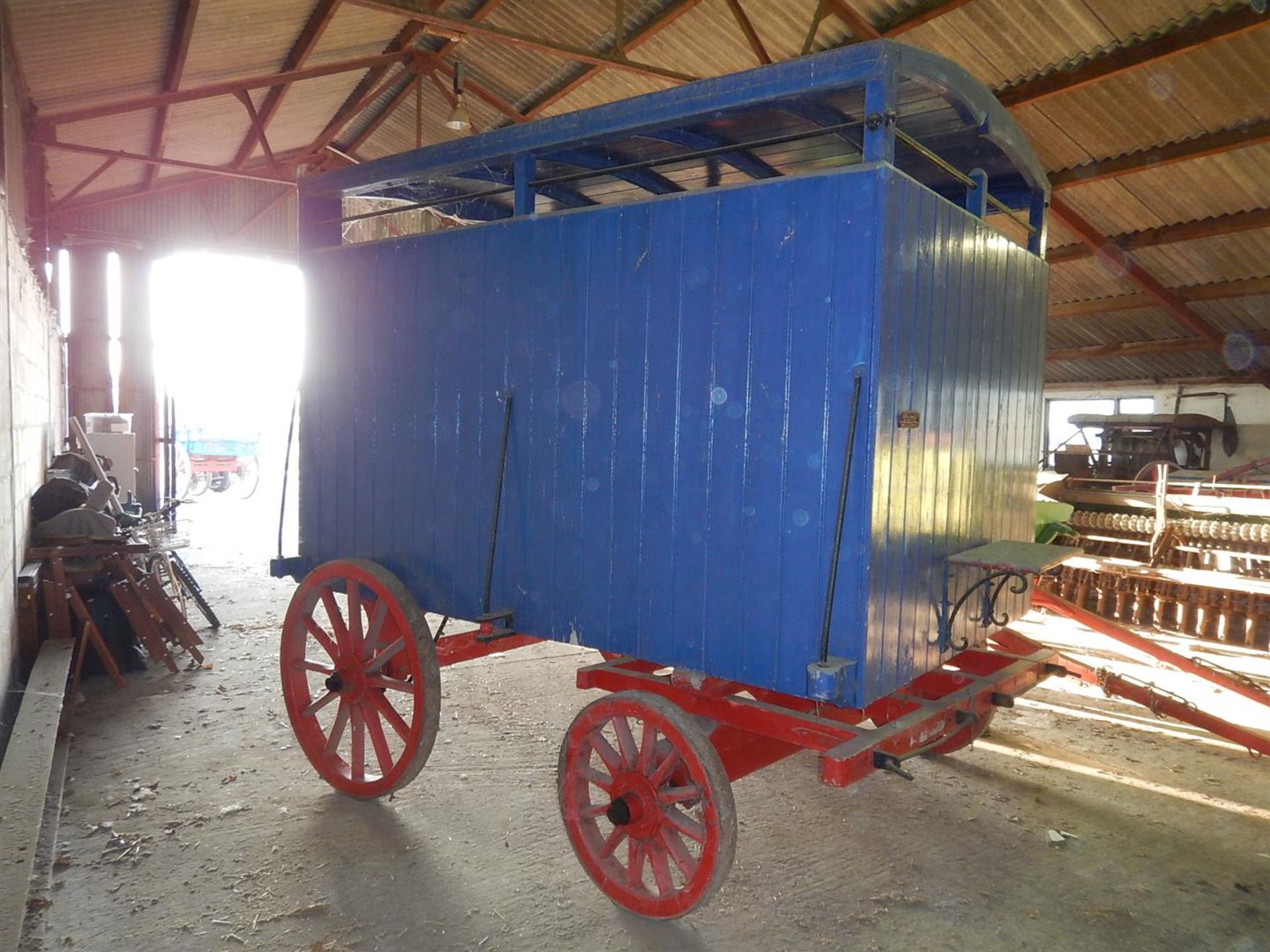 Cornish & Lloyds horse drawn 4wheel wooden livestock transporter on wooden wheels, with side & - Image 5 of 5