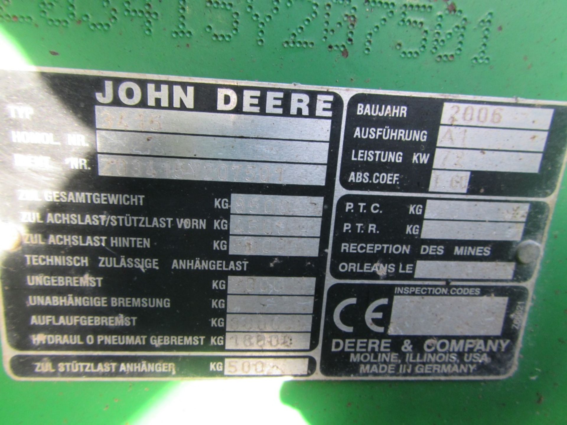 2006 John Deere 3415 Telehandler Reg No PN06 NFF Ser No 207501 - Image 3 of 6