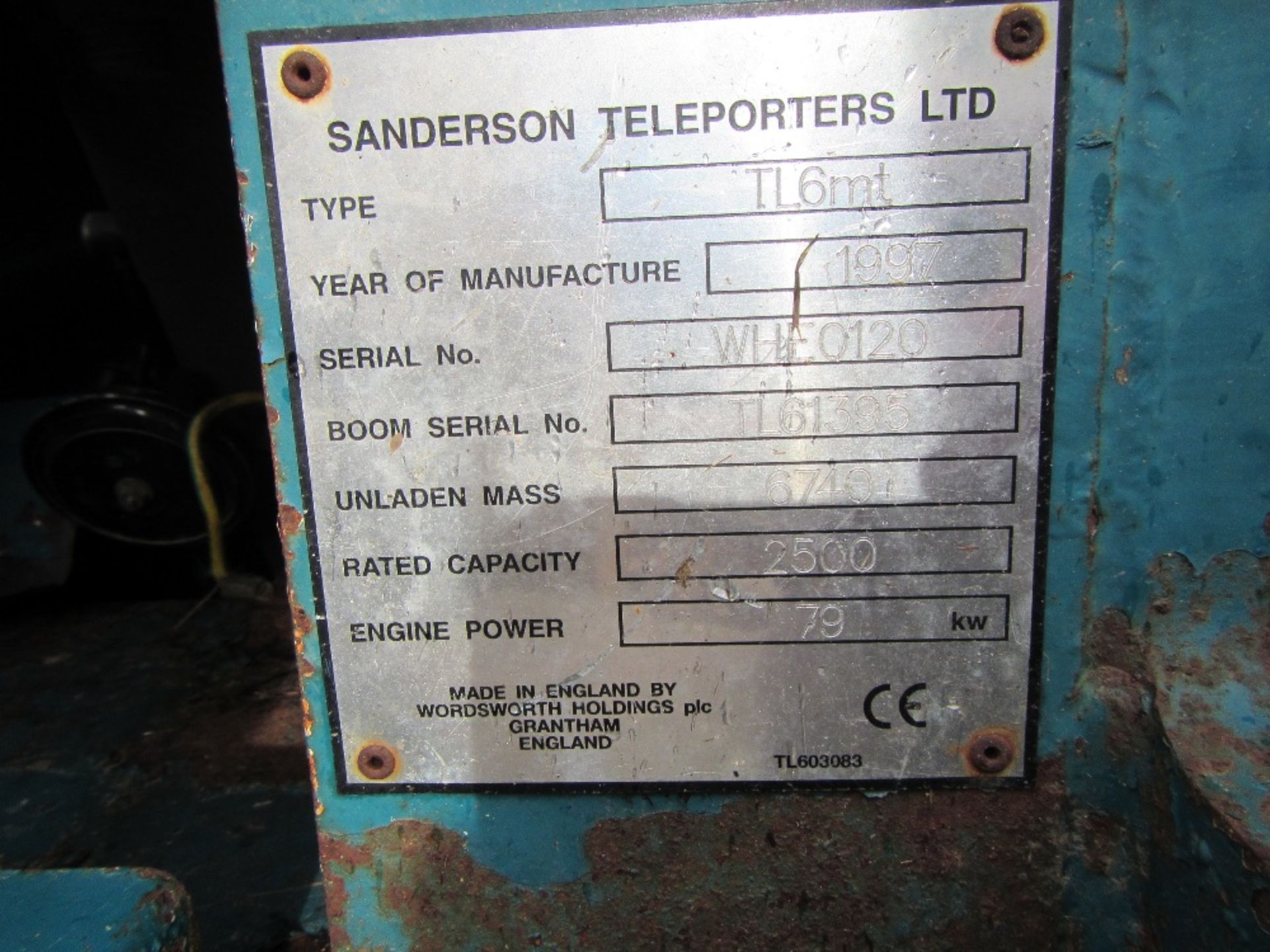 Sanderson TL6 Telehandler c/w 4 Wheel Steer, Pick Up Hitch Reg. No. R933 BOA Ser. No. WHE0120 - Bild 9 aus 9