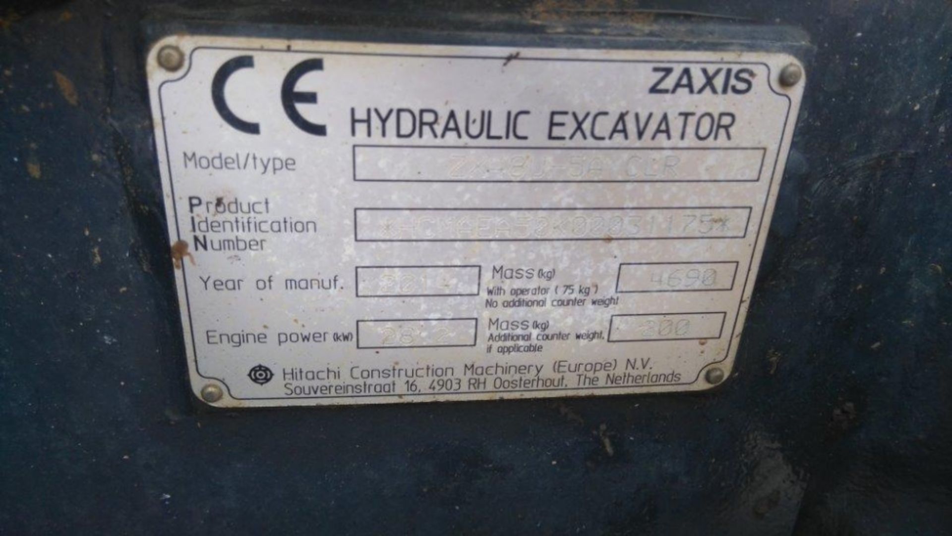 2014 Hitachi ZX 48U Excavator c/w hyd hitch, check valve, blade, climate, flashing light, radio & - Image 7 of 7