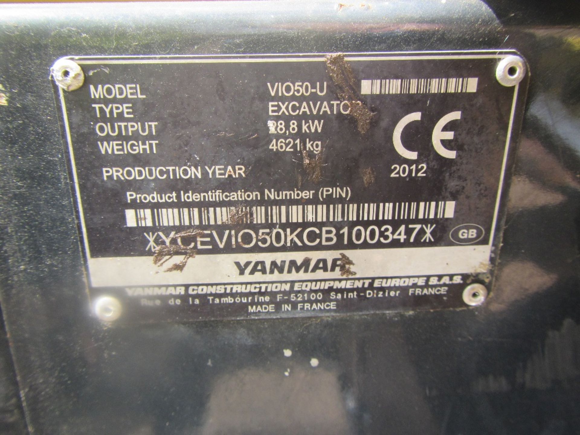 2012 Yanmar Vi050 5 Ton Excavator Ser No YCE1050KCB100347 - Image 5 of 9