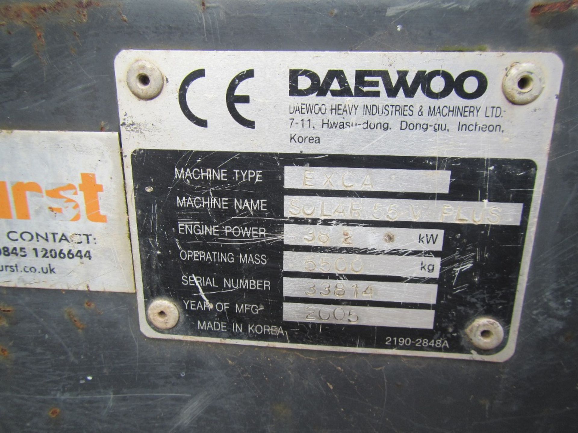 2005 Daewoo Solar 55v Plus Excavator Ser. No. 33814 Hours: 2641 - Image 9 of 10