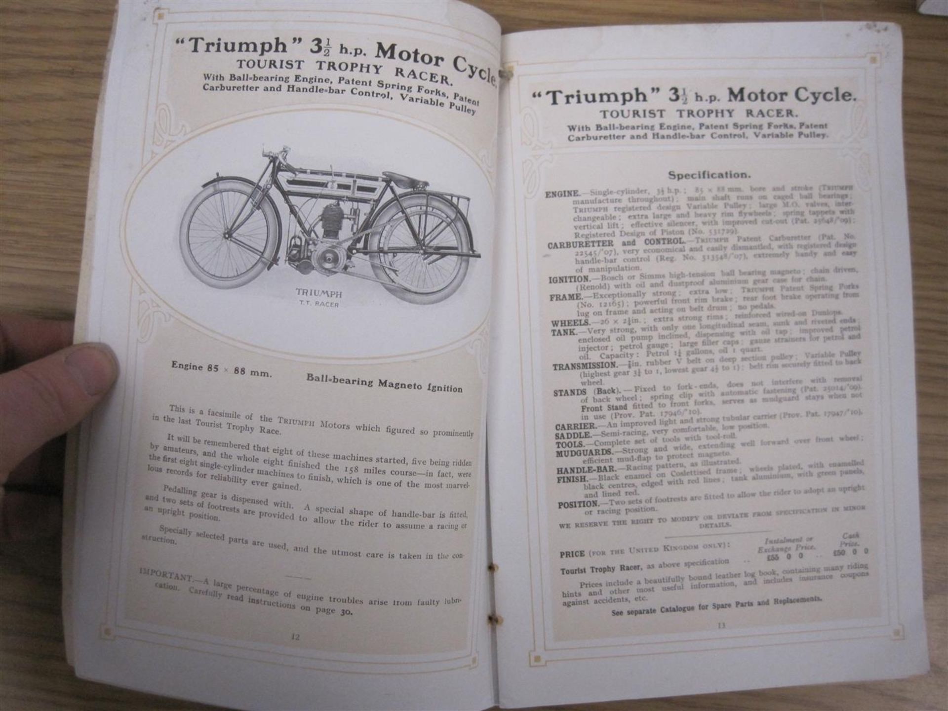 Triumph Motors, a 1911 44pp illustrated catalogue, many images of early motorcycles and engines - Image 2 of 2