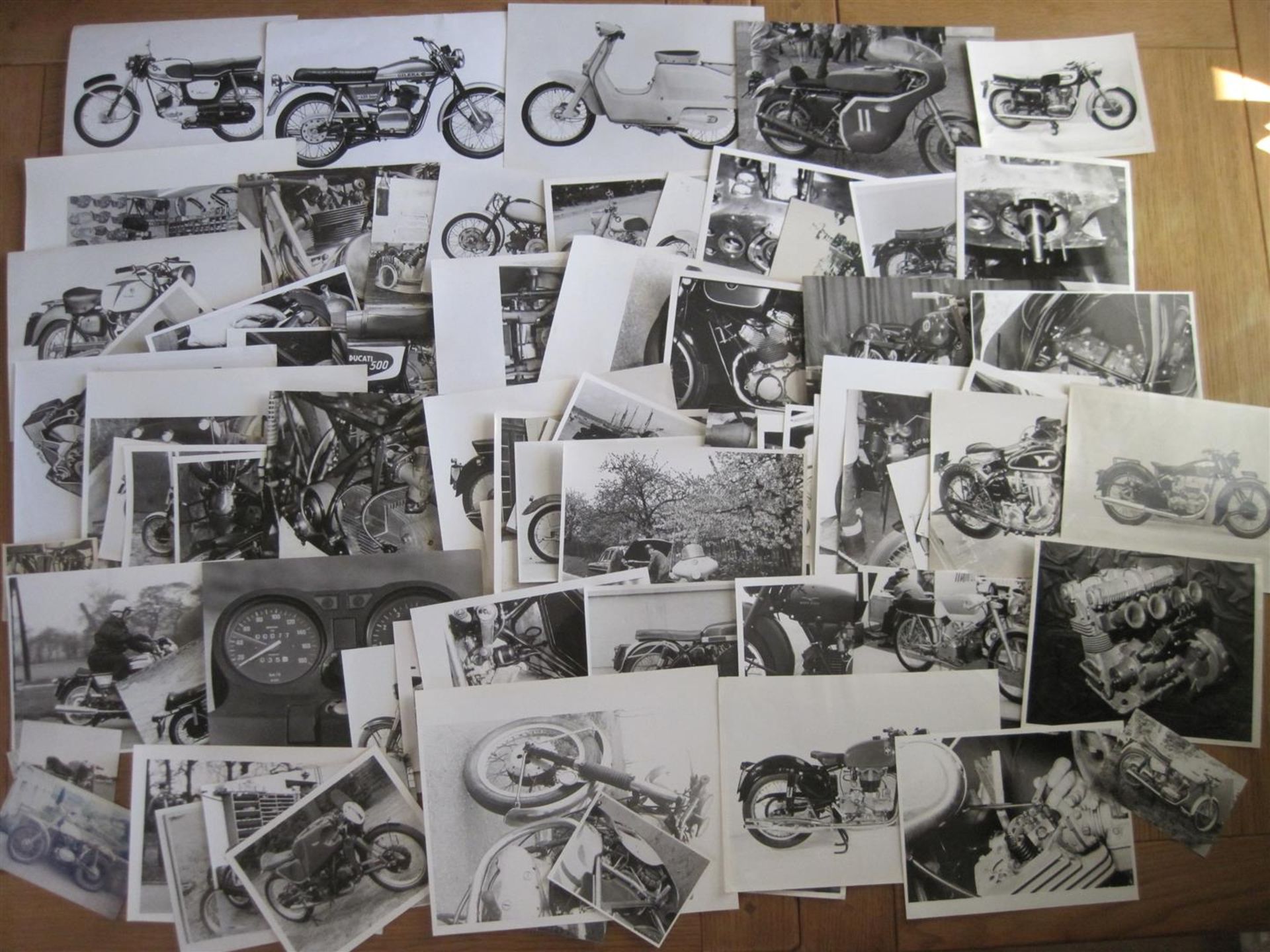Various factory motorcycle photo images t/w press photos and Mick Walker pictures, various machines,