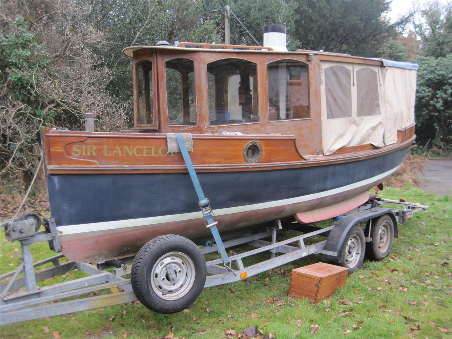 21ft steam launch 'Sir Lancelot' (formerly Pterion). FRP hull with hardwood superstructure. Built in