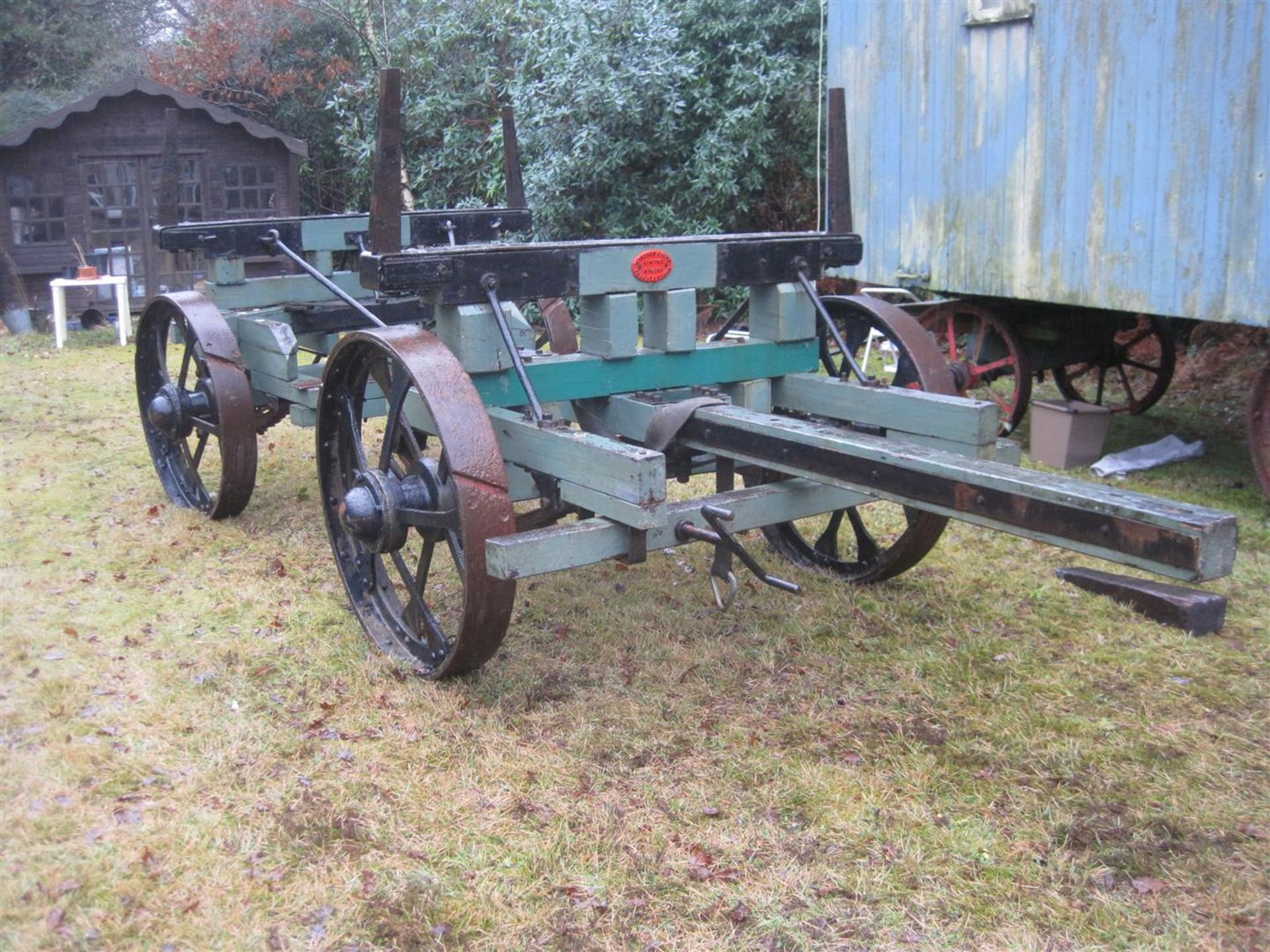 Taskers of Andover pole trailer, fully sprung on solid rim riveted spoked wheels, an older - Image 2 of 2