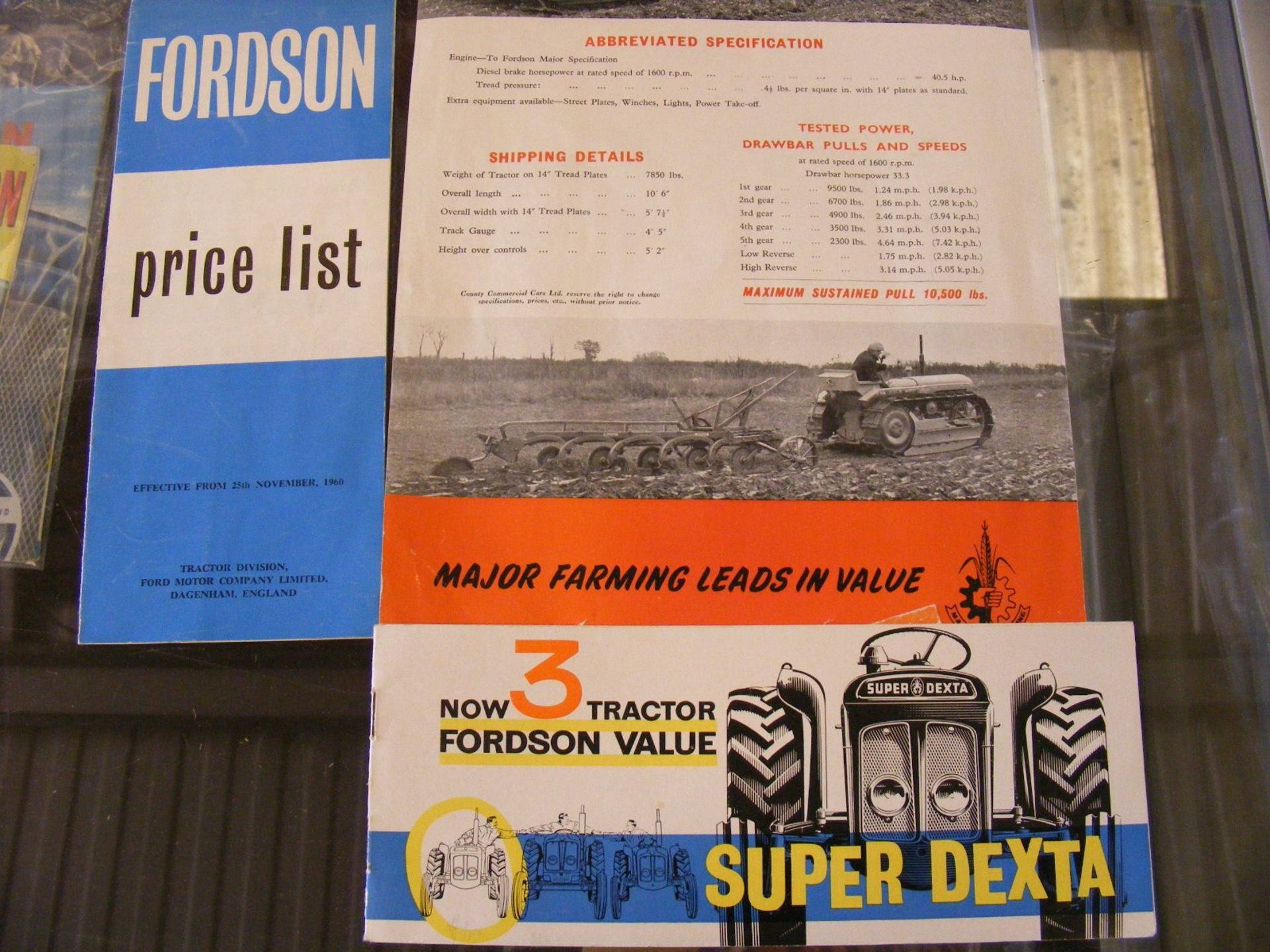 County Fordson Major leaflets, Fordson Super Dexta leaflet and 1960 Fordson price list