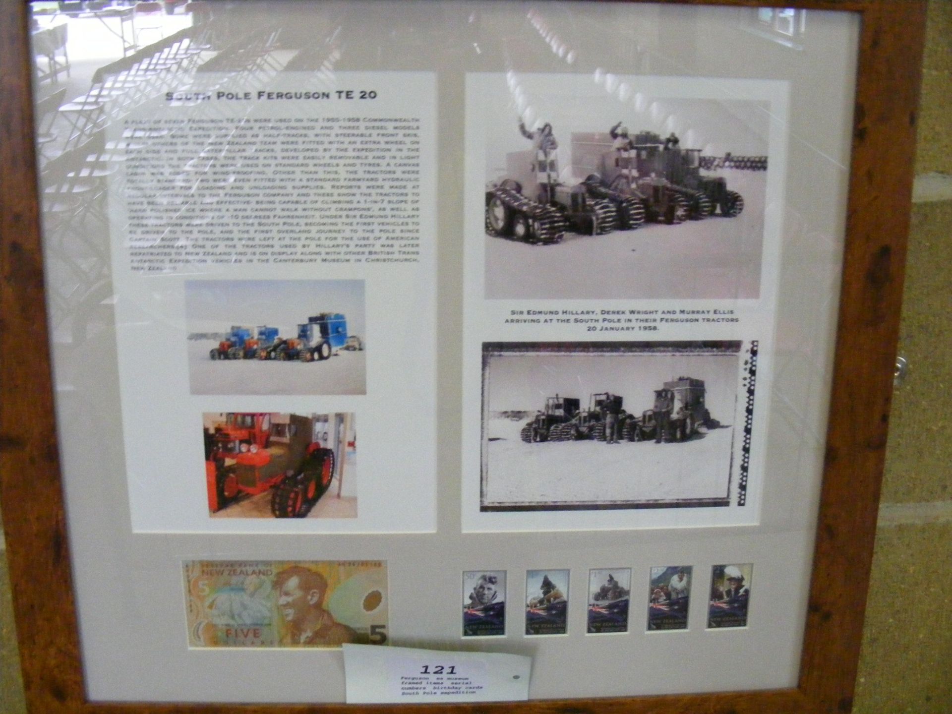 Ferguson, ex museum framed items, serial numbers, birthday cards, South Pole expedition info, stamps