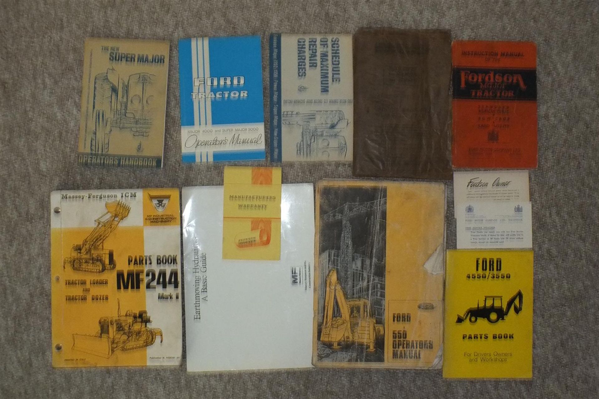 Tractor operators manuals and related items to inc; Ford 4000 (mint), Fordson E27N, Major, Super