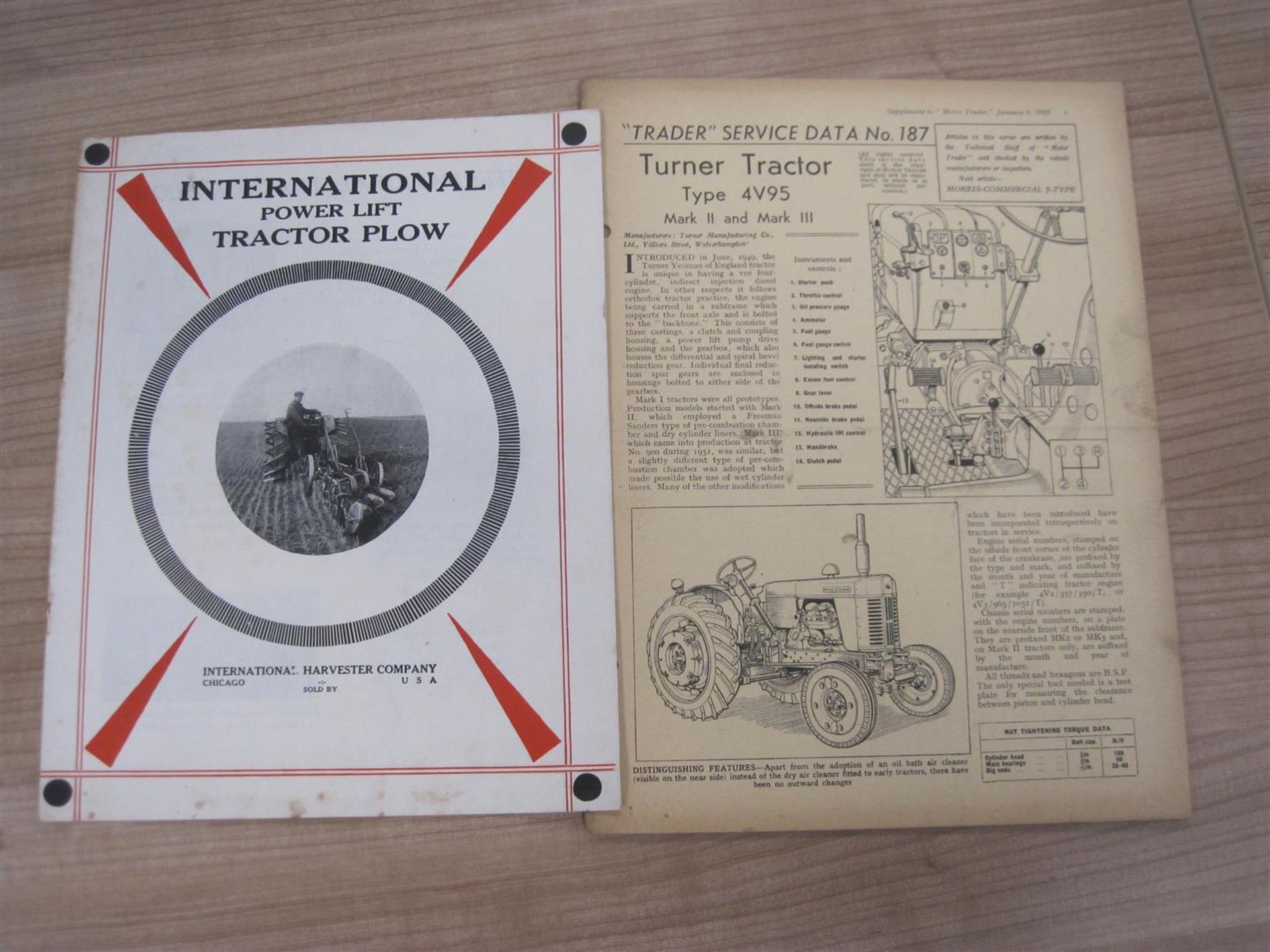 Motor Trader Service Data for Turner Tractors (1952), International Harvester Power Lift tractor