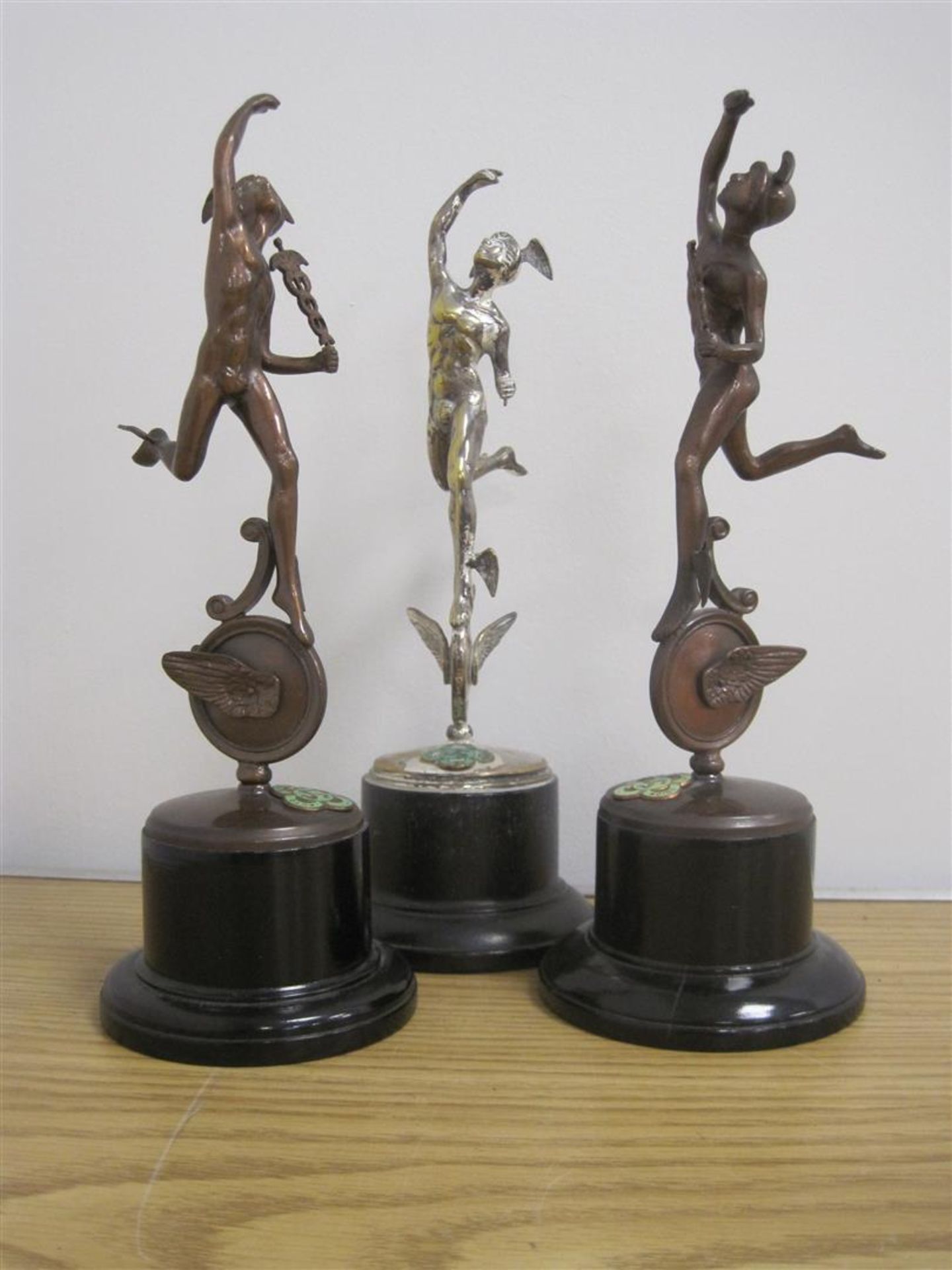TT Replica trophies , a group of two bronze and one silver (damaged) from Derek Yorke, all undated