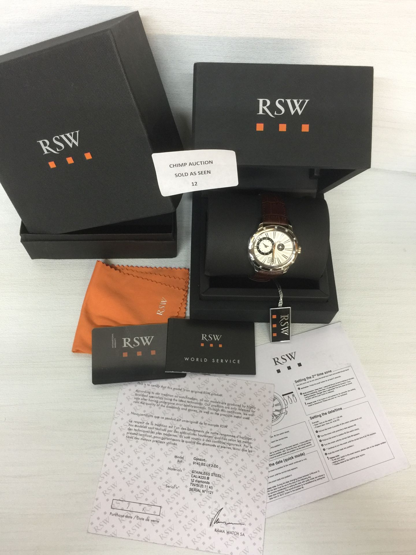 BRAND NEW RSW MENS 9140.BS.L9.2.D0 Consort 12 Diamonds TW.SI 0.11 CT RRP £1299.99