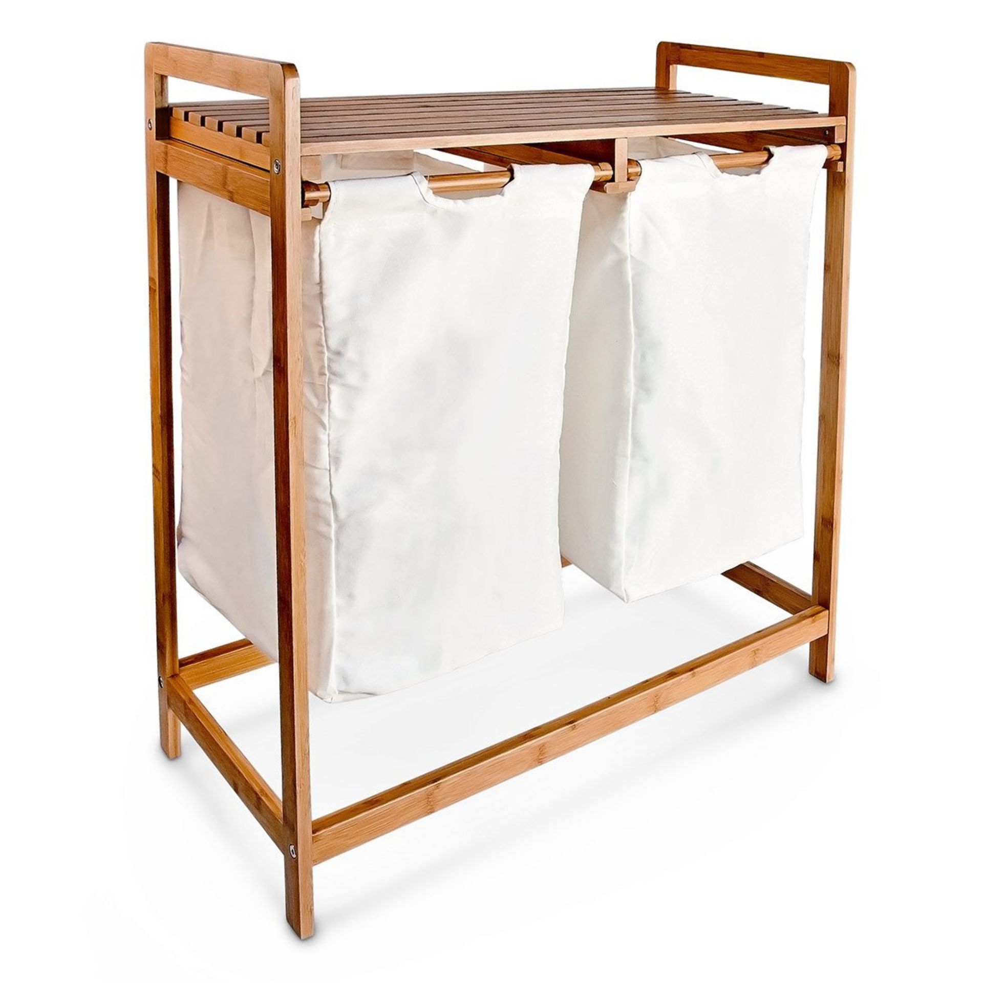 Relaxdays Bamboo Laundry Hamper and Shelf, w/ 2 Separate Bins