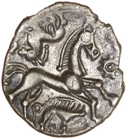 Facing Horses. Right Type. c.50-40 BC. Celtic silver unit. 15mm. 1.07g. - Image 2 of 2