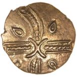 Tasciovanos Acorn. 25BC-AD10. Celtic gold quarter stater. 12mm. 1.37g.