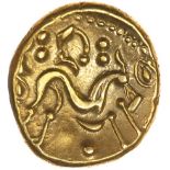 Gallic War Uniface. Sills class 1b. Ambiani. c.58-57 BC. Celtic gold stater. 17mm. 6.26g.