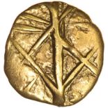 Crossed Lines with Rider. Nervii? c.115-100 BC. Celtic gold quarter stater. 13mm. 1.82g.