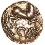 Cunobelinus Wild. c.AD8-41. Celtic gold quarter stater. 11mm. 1.34g.