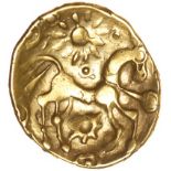 Bognor Cogwheel. No Mane Type. c.55-45 BC. Celtic gold quarter stater. 13-15mm. 1.37g.