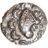 Cotswold Cock. Head Type A. c.50-35 BC. Celtic silver unit. 14mm. 1.13g.