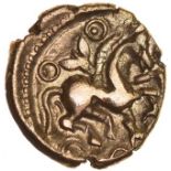 Dubnovellaunos Bifoil. c.25BC-AD5. Celtic gold quarter stater. 11mm. 1.27g.