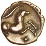 Agr A-Type. c.AD25-30. Celtic gold quarter stater. 11mm. 1.29g.