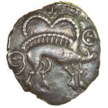 Crown Proto Boar. Rich Type 7a. c.55-45 BC. Celtic silver unit. 15mm. 1.28g.