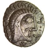 Norfolk God. Moustache Type. c.AD 25-43. Celtic silver unit. 14mm. 1.05g.