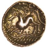 Dubnovellaunos Trefoil. c.5BC-AD10. Celtic gold quarter stater. 12mm. 1.33g.