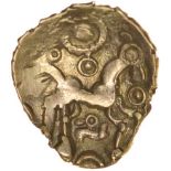 Sunburst Little Horse. c.20BC-AD5? Celtic gold quarter stater. 13-16mm. 1.20g.