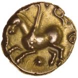 Tasciovanos Pegasus. c.25 BC-AD 10. Celtic gold quarter stater. 11mm. 1.34g.