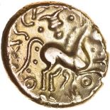 Tasciovanos Hidden Faces. TASCA Variant. c.25BC-AD10. Celtic gold stater. 15-17mm. 5.44g.